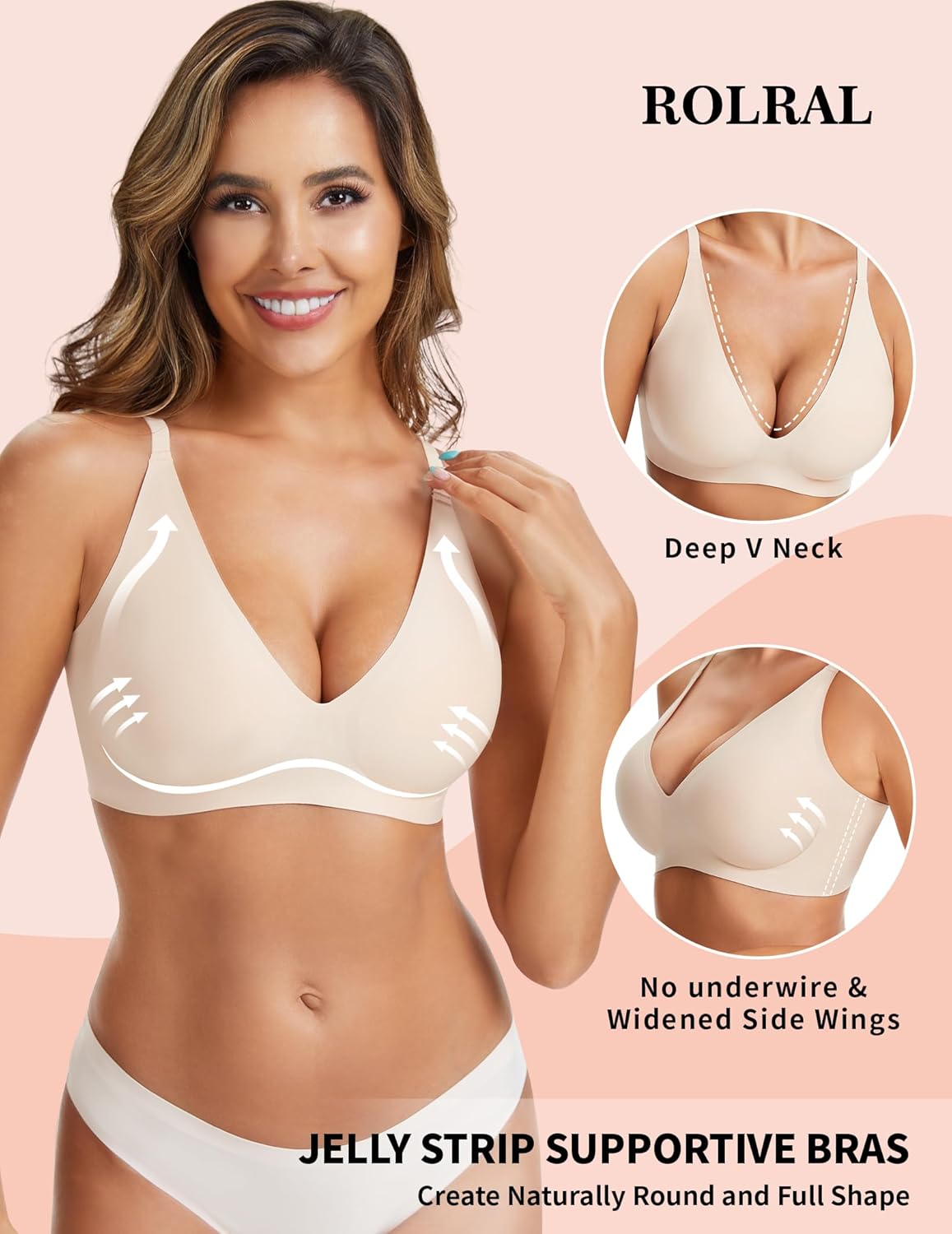 Jelly Buttery Soft Comfortable Bra for Women, Wireless Push Up Deep V Plunge Bra for Seamless Support and Lift
