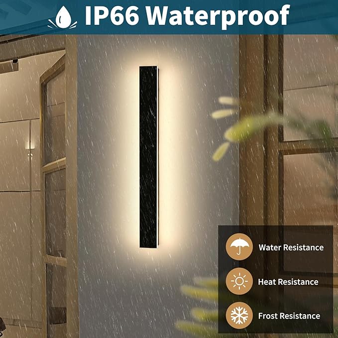 Modern Outdoor Wall Sconce, 47inch LED Wall Mounted Light, 3000K Warm White, IP65 Waterproof, Black Aluminium, AC 85-265V, Minimalist Long Light Fixture for Patio, Garage, Yard, Gardens