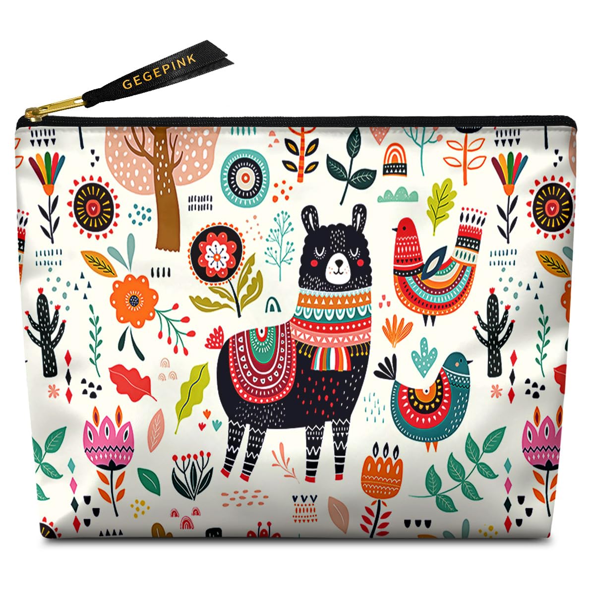 GEGEPINK Cute Makeup Bag for Purse Waterproof Cosmetic Bags for Women Funny Smooth Zipper Travel Toiletry Pouch 10X8 Inches-Creamy Alpaca Makeup pouch