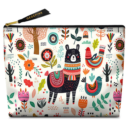 GEGEPINK Cute Makeup Bag for Purse Waterproof Cosmetic Bags for Women Funny Smooth Zipper Travel Toiletry Pouch 10X8 Inches-Creamy Alpaca Makeup pouch