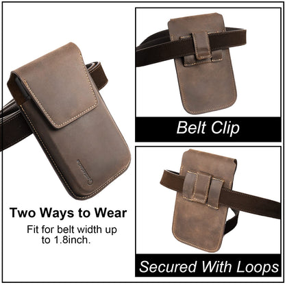 Gentlestache Leather Phone Holster for iPhone 17 16 15 14 Pro Max & Plus - Belt Clip Cell Phone Case for S25 S24 Ultra & Plus - Magnetic Closure Leather Belt Holder Pouch, XL, Darkbrown