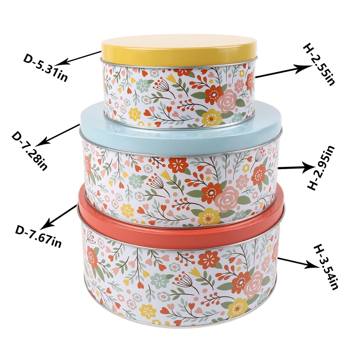 PHILPETY Decorative Flower Storage Box Rural Tin Gift Box Tinplate Candy Cookie Box Round Candy Storage Containers with Lids for Chocolate Candy Tea Coffee Cosmetics Jewelry Photos Gift Case 3Pcs