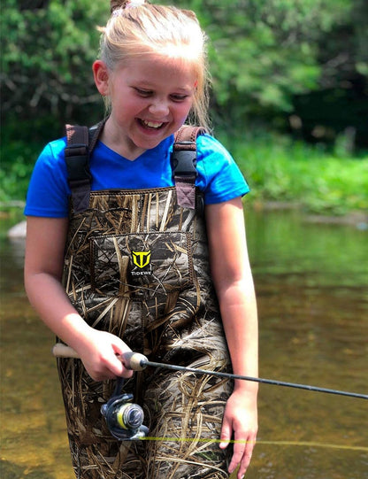 TIDEWE Chest Waders for Toddler & Children, Neoprene Waterproof Insulated Hunting & Fishing Youth Waders for Boy and Girl, Cleated Bootfoot Kids Wader, Next Camo Evos (Size 2T)