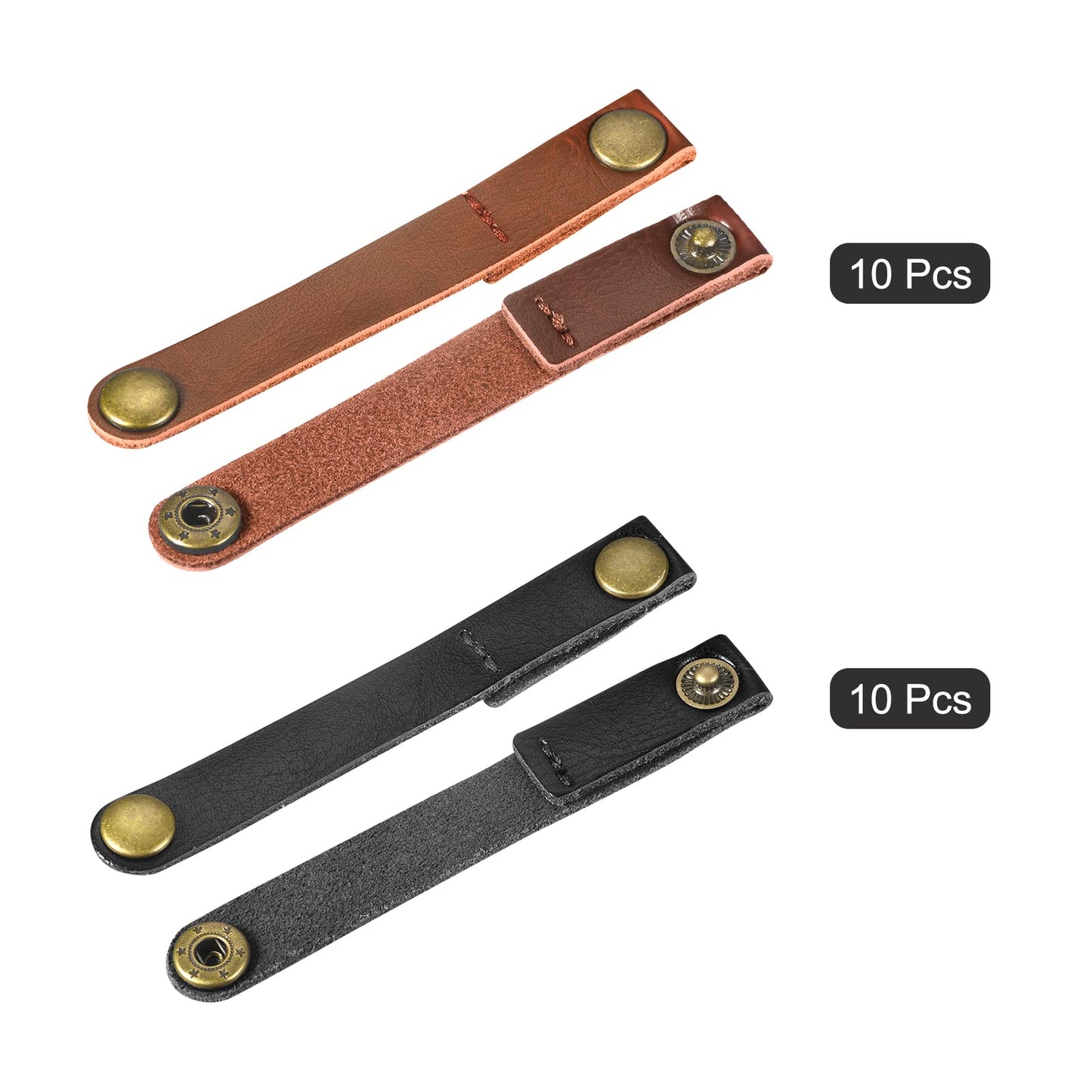 MECCANIXITY Pack of 20 Leather Cable Straps Cable Ties, Cord Organizer, Portable Cable Management for USB Cables, Headphone Wires, Black/Light Brown