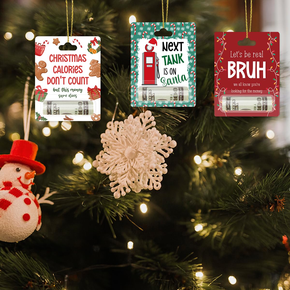 HDHBP 8 Pcs Christmas Bruh Money Holders for Cash Xmas Cash Holder Gifts for Xmas Party Winter Holiday Santa Gingerbread Christmas Tree Hanging Ornament