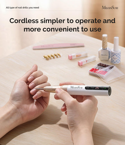 MelodySusie Cordless Nail Drill, PC180E 25,000RPM Rechargeable Eletric Nail File with Nail Drill Bits, Sanding Bands for Home Using
