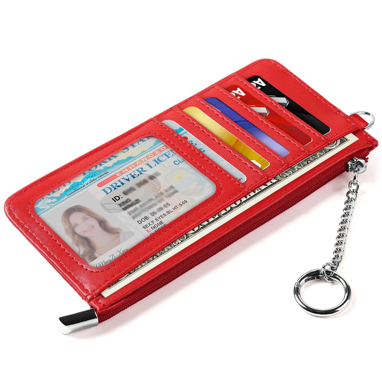 EcoVision RFID Blocking Slim Credit Card Holder Wallet with Zipper Money Pocket & Keychain, Slim Airtag Wallet for Men Women