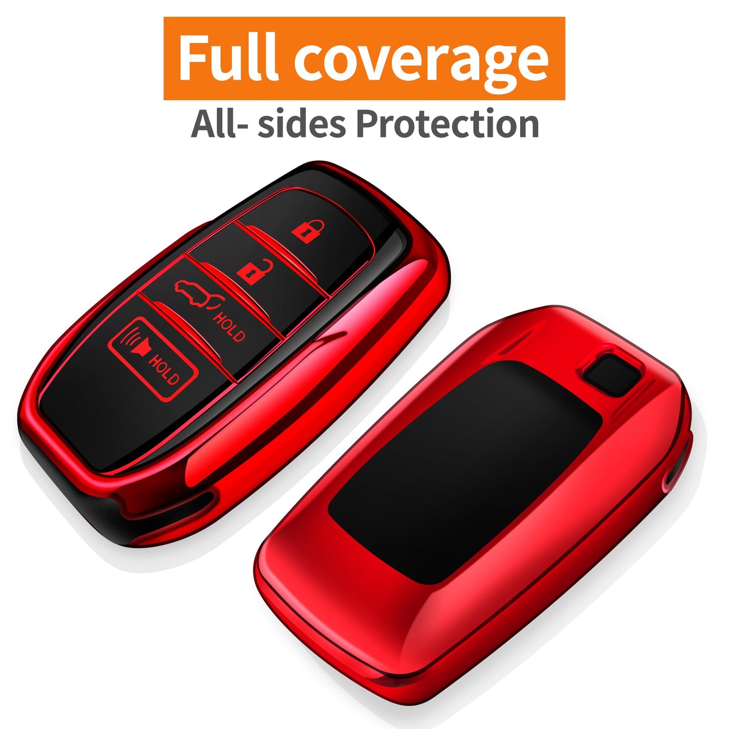 Sindeda for Toyota Key Fob Cover with Metal Keychain & Leather Strap for 2025-2026 Camry 4 Runner 2019-2026 Venza, Land Cruiser,2023-2026 Tacoma Grand Highlander,Corolla,bZ4X,4-5 Buttons(Red)