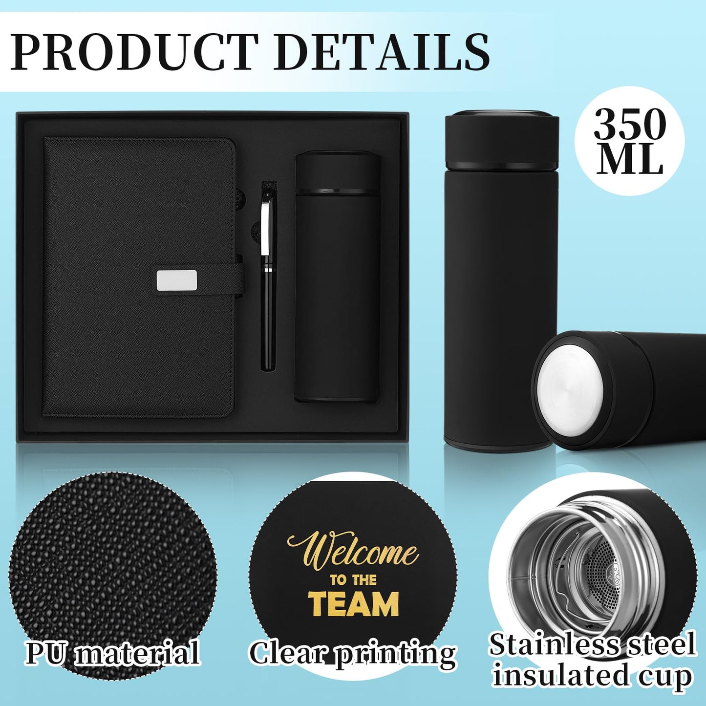 Thenshop Set of 5 New Employee Welcome to The Team Gift Sets Notebook Pen and Tumbler Welcome to The Team Box Employee Appreciation Gift Sets for New Worker Men Women Office(Black)