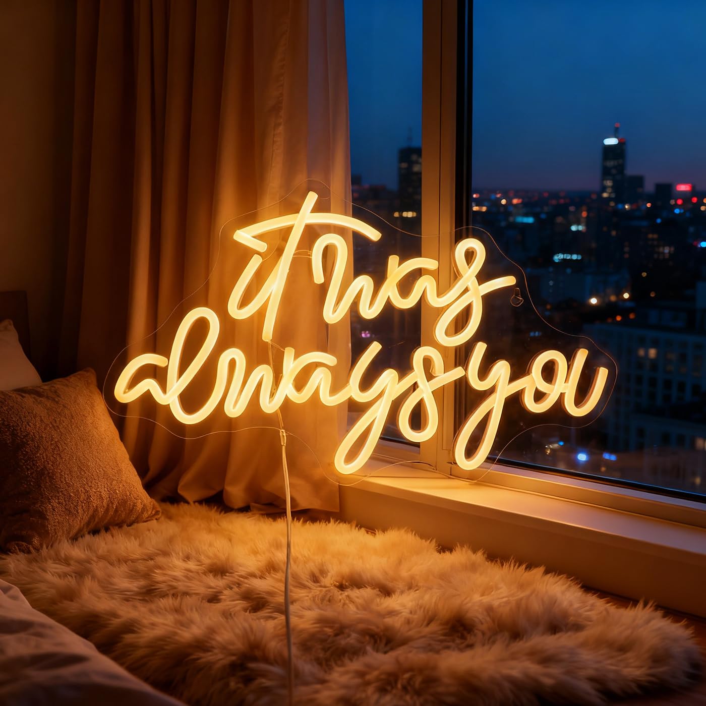QiaoFei LED It Was Always You Neon Sign with Dimmer Switch Decor for Wedding,Engagement, Birthday Party, Wall Decor for Bedroom Living Room Bar and Gifts for Loved Ones(Warm white)