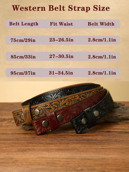 Kids Boys Western Belt Cowboy Leather Belt-Girls Adjustable Embossed Leather Belt Strap for Jeans Gift (Brown, 33.5" fit waist 27"-30.5")