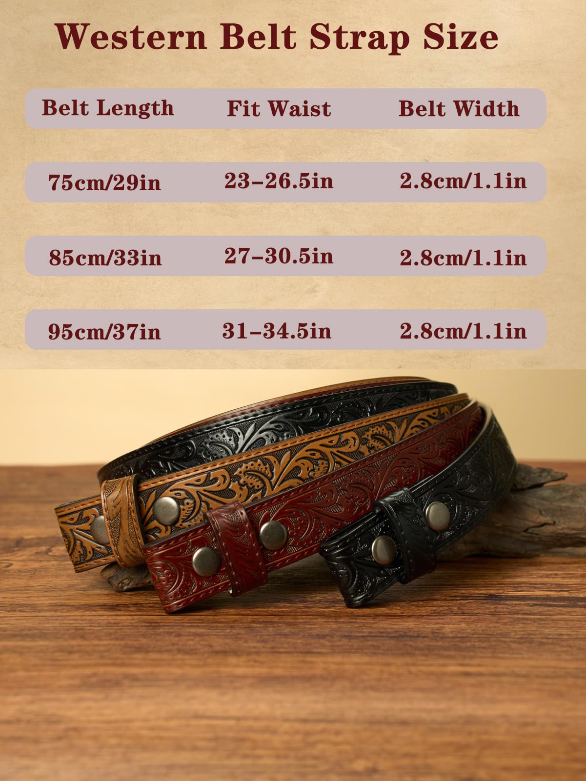 Kids Boys Western Belt Cowboy Leather Belt-Girls Adjustable Embossed Leather Belt Strap for Jeans Gift (Brown, 37.5" fit waist 31"-34.5")