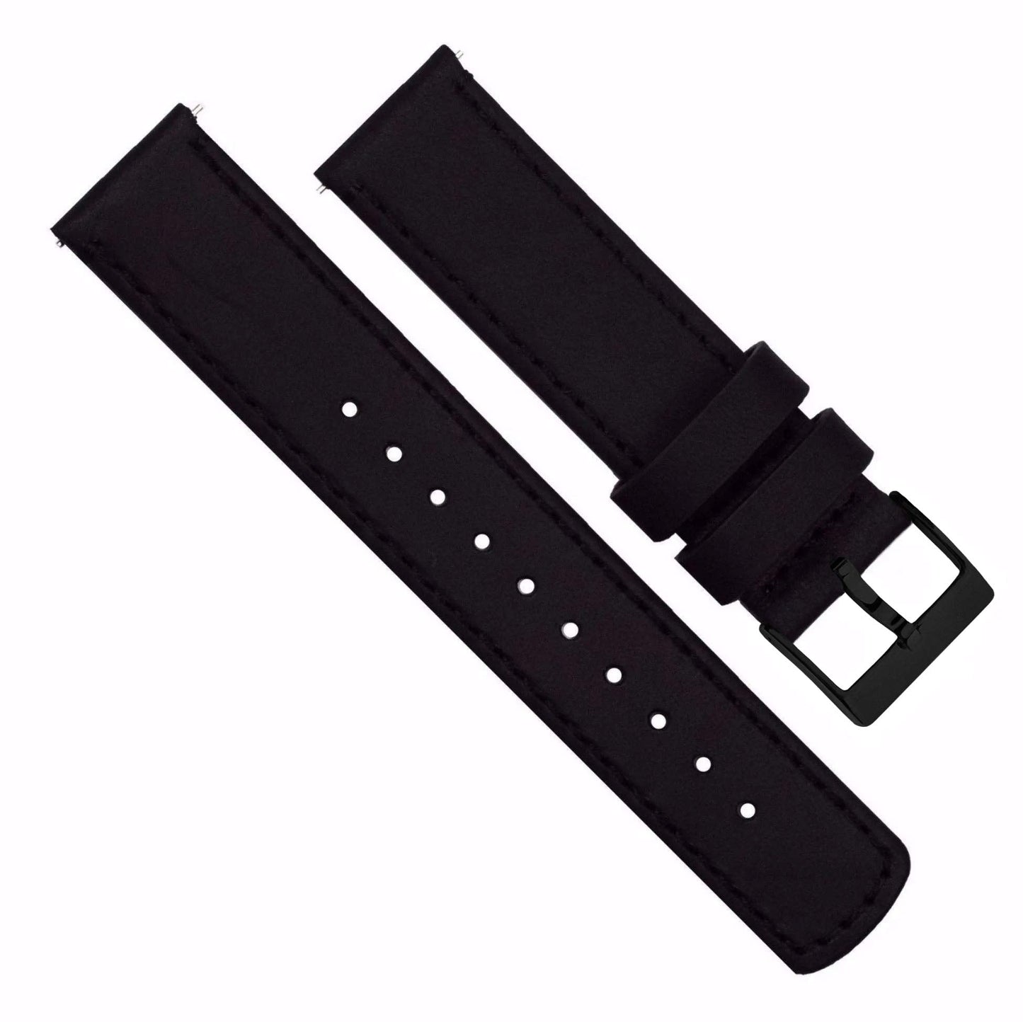 BARTON WATCH BANDS Quick Release Top Grain Leather Watch Band Strap, Black Leather/Black Stitching (Black Buckle), 22mm