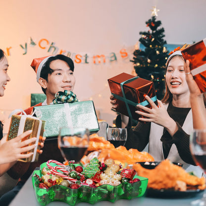 Wiwiqing 2 Pcs Christmas Tree Shaped Serving Tray Plastic Green Christmas Serving Platter Reusable Xmas Snack Tray Food Holder Appetizer Platter for Winter Xmas Themed Party Supplies Home Decoration