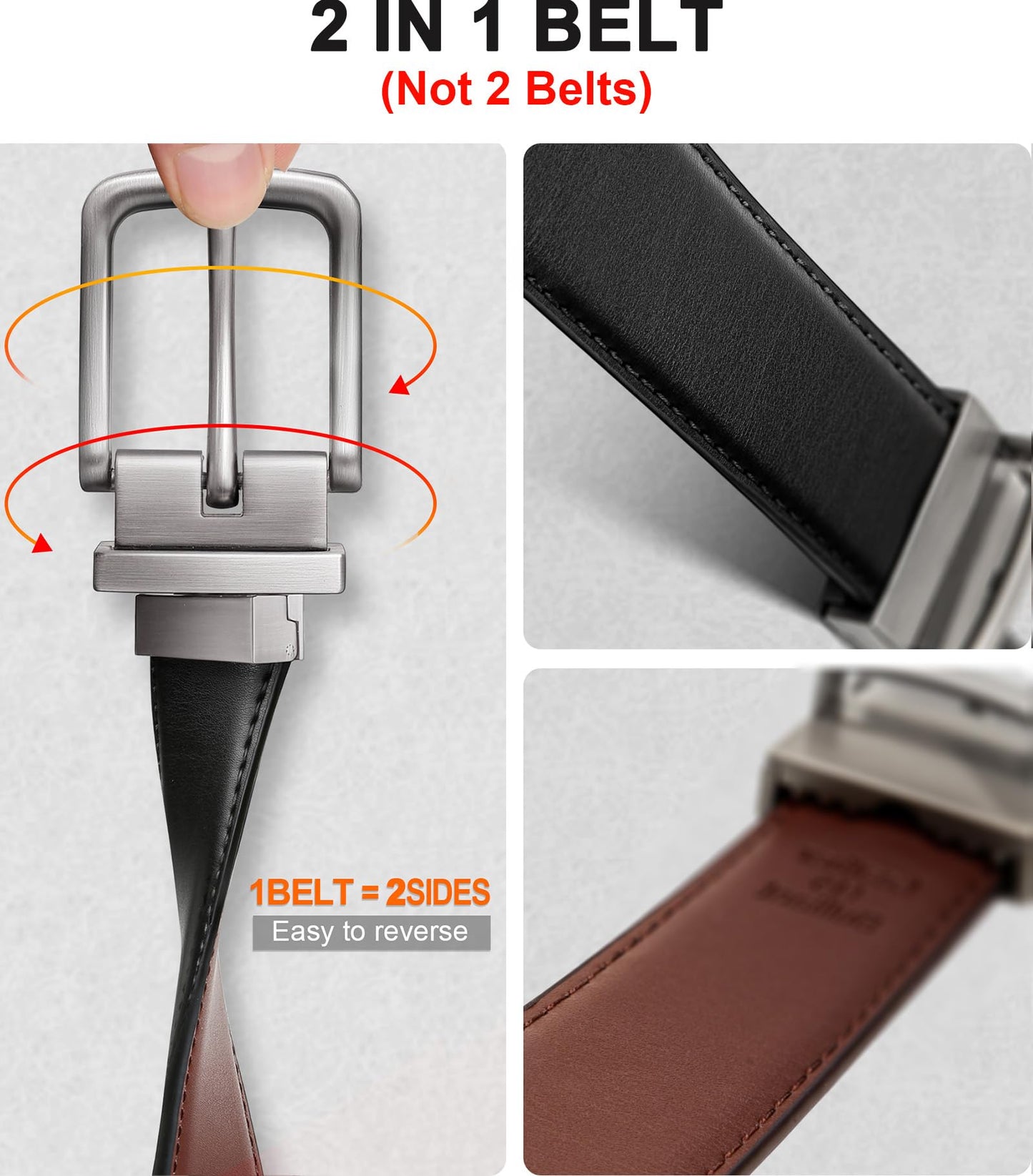 BULLIANT Men's Belt,Reversible Belt Adjustable For Gift Men 1.25”-Cut For Fit-2 Sides in 1 Belt(Not 2)(Black/Light Brown,28"-32" Waist Adjustable)