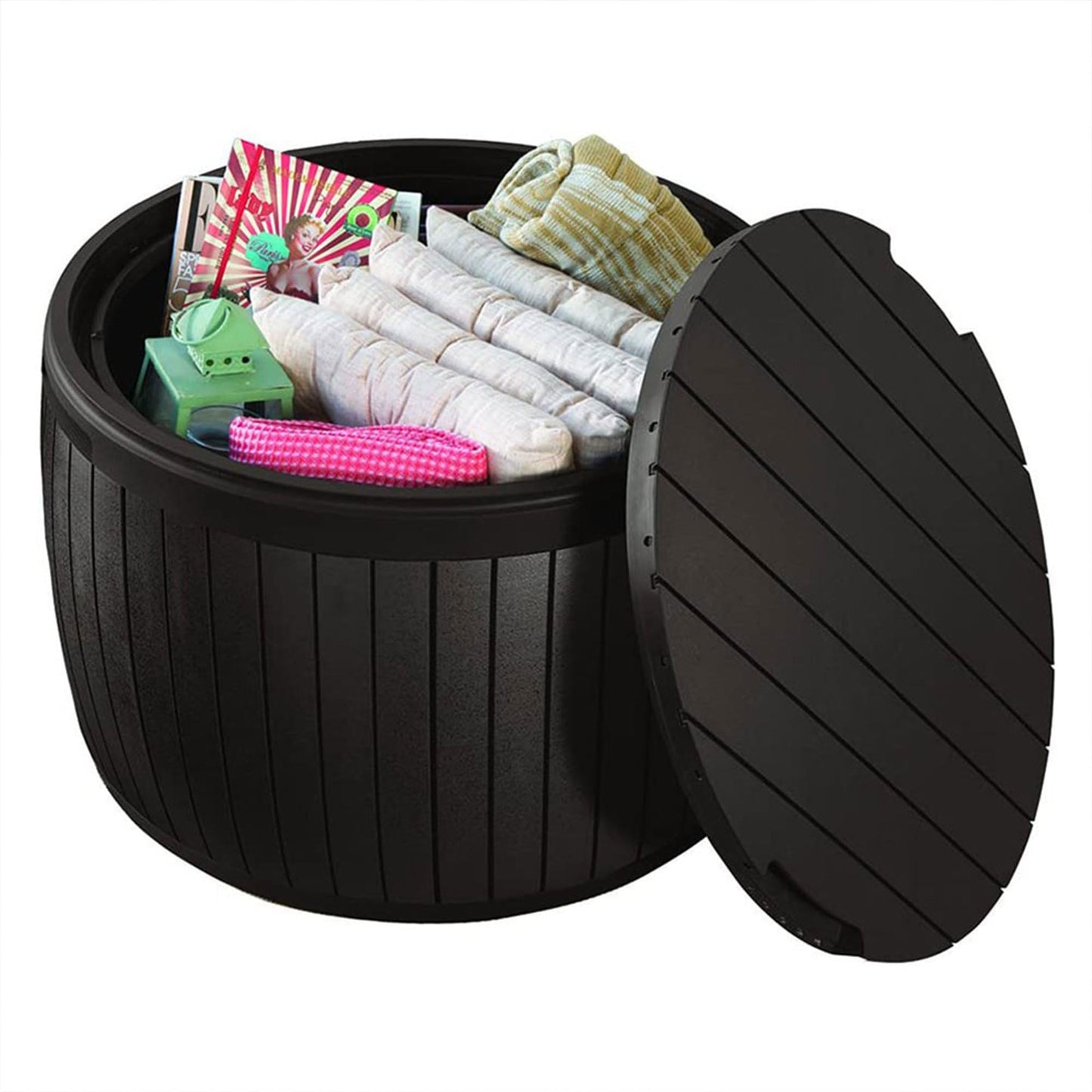 Keter Outdoor Storage Deck Box, 37 Gallon Waterproof Patio Table Bin, Circa, Brown