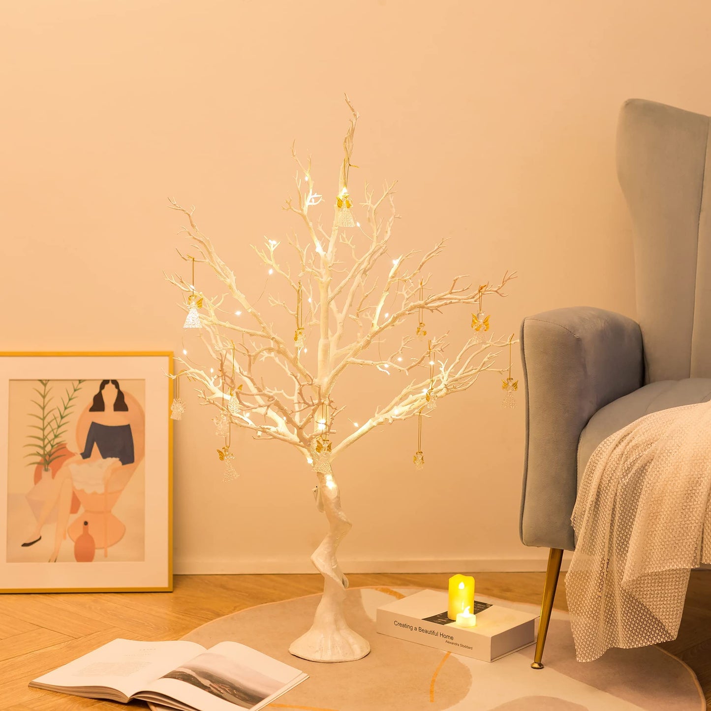 Sziqiqi Ornament Display Tree White Artificial Trees 3.4FT Tall Fake Decorative Manzanita Tree for Table Centerpiece Wedding Party Birthday Garden Christmas Decorations