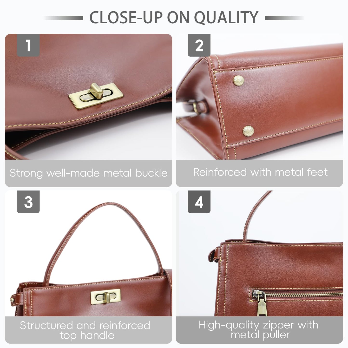 FLOBLURA Genuine Leather handbags for women Convertible leather crossbody bags for women with straps everyday women purse top handle brown leather satchel purse