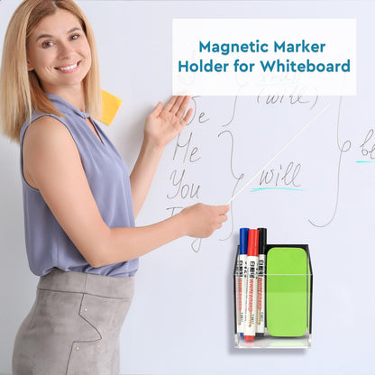 VACONICO Magnetic Pen Holder, Acrylic Dry Erase Marker Holder, Large Capacity Pencil Holder for Whiteboards, Fridge, Lockers Office School Supplies (Clear & 1 Compartments)