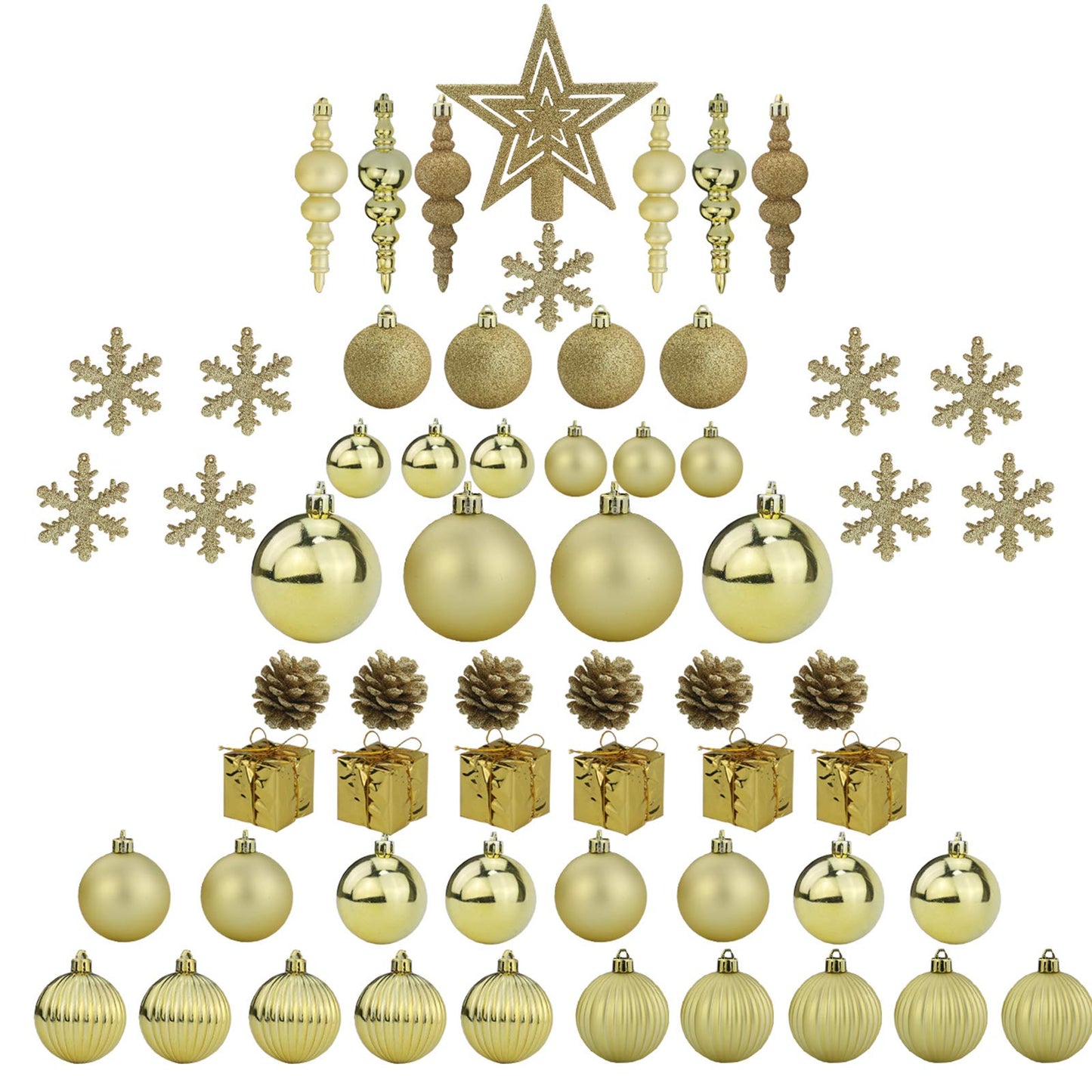 Sunnyglade 60ct Gold Christmas Tree Ball Ornaments Set Shatterproof Christmas Bling-Bling Hanging Decoration with Hand-held Gift Package for Xmas Tree Holiday Wedding Party (Gold)