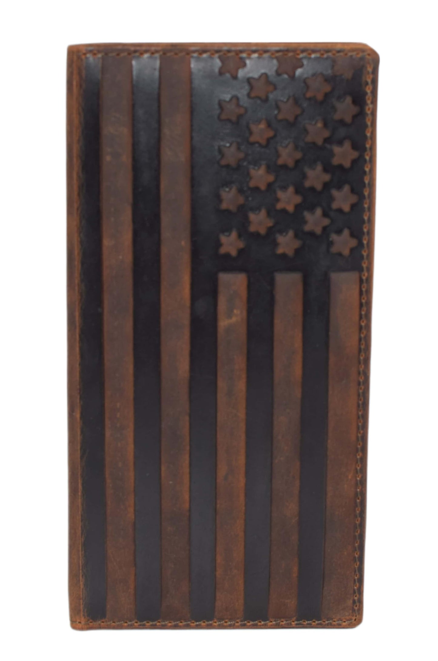 Genuine Leather Checkbook Cover For Men & Women Checkbook Holder Wallet RFID Blocking USA Series (USA Flag Brown)