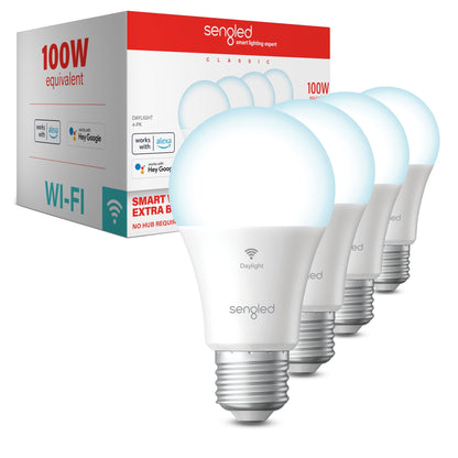 Sengled WiFi Light Bulb - Smart Bulbs That is Compatible with Google Assistant, A19 Daylight (5000K) - No Hub Required, 800LM 60W High CRI)60 Equivalent, 4 Count (Pack of 1)