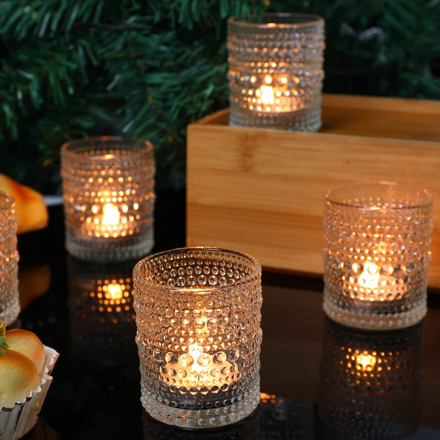 12 Pcs Clear Glass Tea Light Candle Holder, Votive Candle Holders Bulk for Wedding Table Decor & Christmas Thanksgiving（Clear,12）