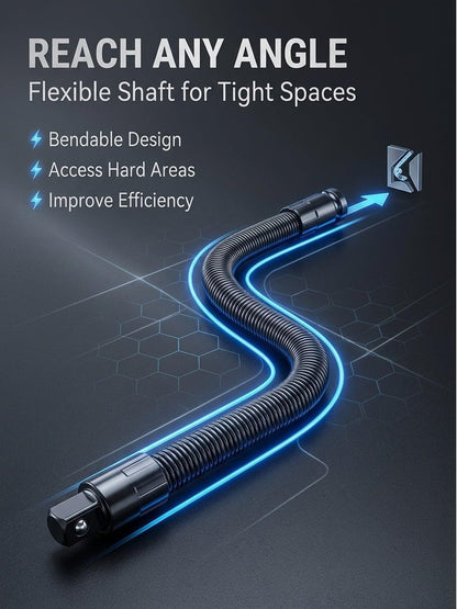 1/2 flexible shaft extension extender torque socket wrench ratchet drive bar bendable spring steel flex reach tool long connecting rod electric impact drill adapter set for Hard to Reach(14in)