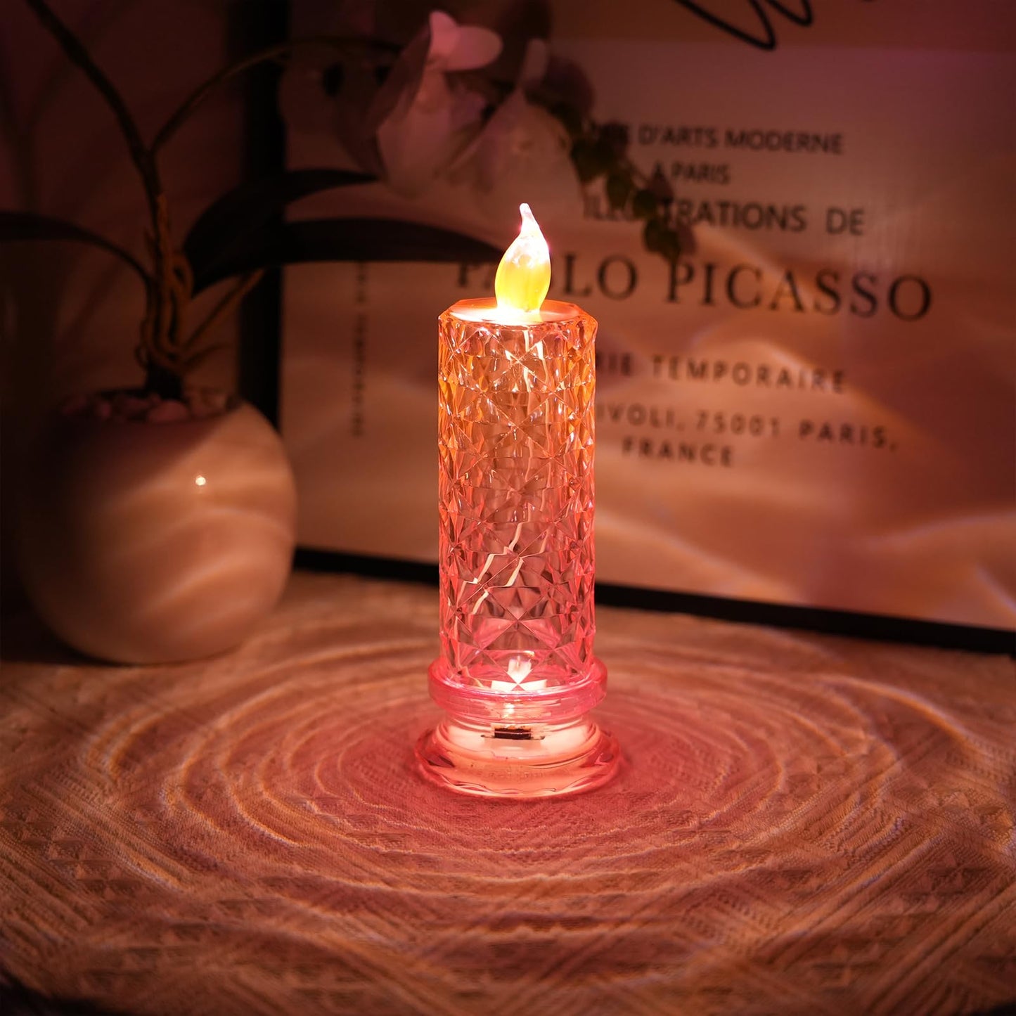 SupBri Rose Shadow LED Flameless Candles, 4PCS Romantic Battery Operated Candles Led Pillar Candles for Valentines Romantic Propose Anniversary Wedding Decorations(Pink, D 2.5" x H 7.2")