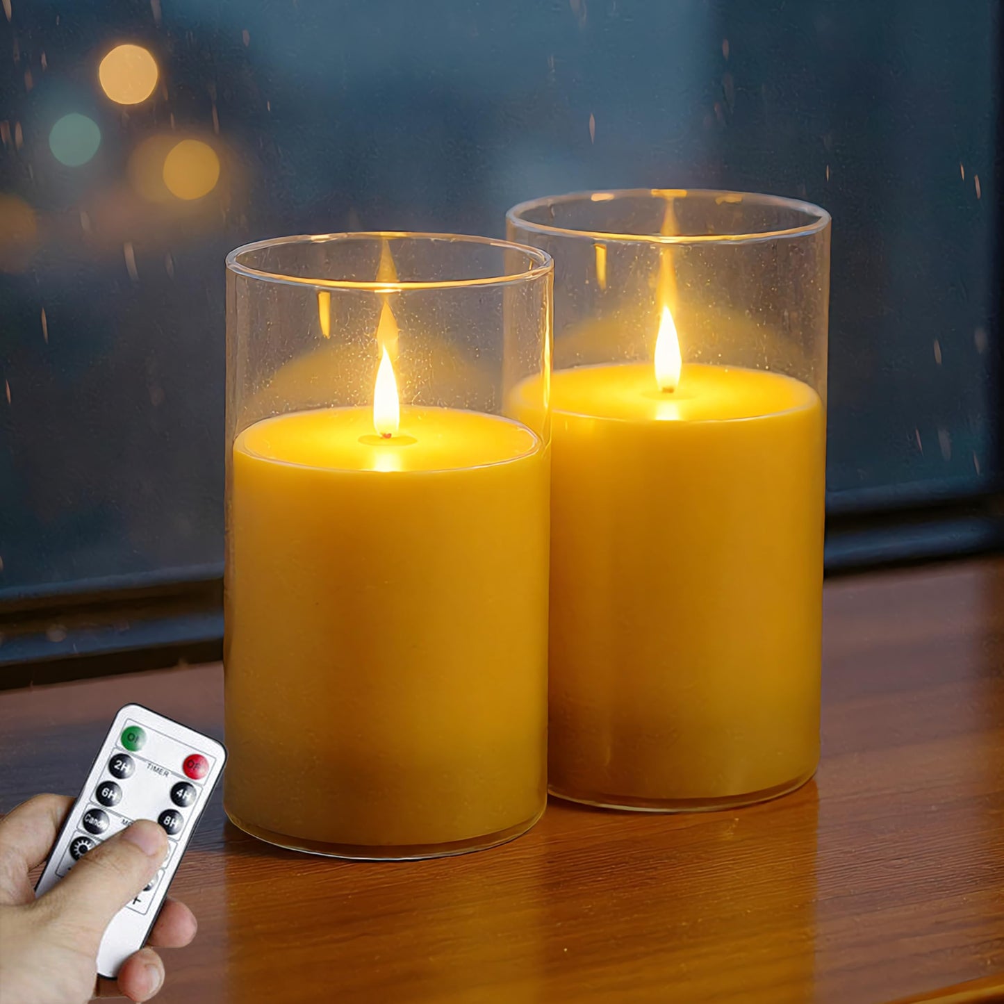 NICEME 7" x 4" Large Waterproof Outdoor Flameless Candles with Remote Control and Timer, Acrylic Outdoor Flickering Candles Battery Operated for Indoor Outdoor Lanterns Patio Porch, Long Lasting 2PCS