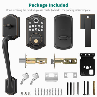 Keyless Entry Door Lock with Handle Set - Fingerprint Door Locks, Electronic Keypad Deadbolt, Smart Locks for Front Door, Auto-Lock & One Touch Locking, Easy Installation - Satin Nickel