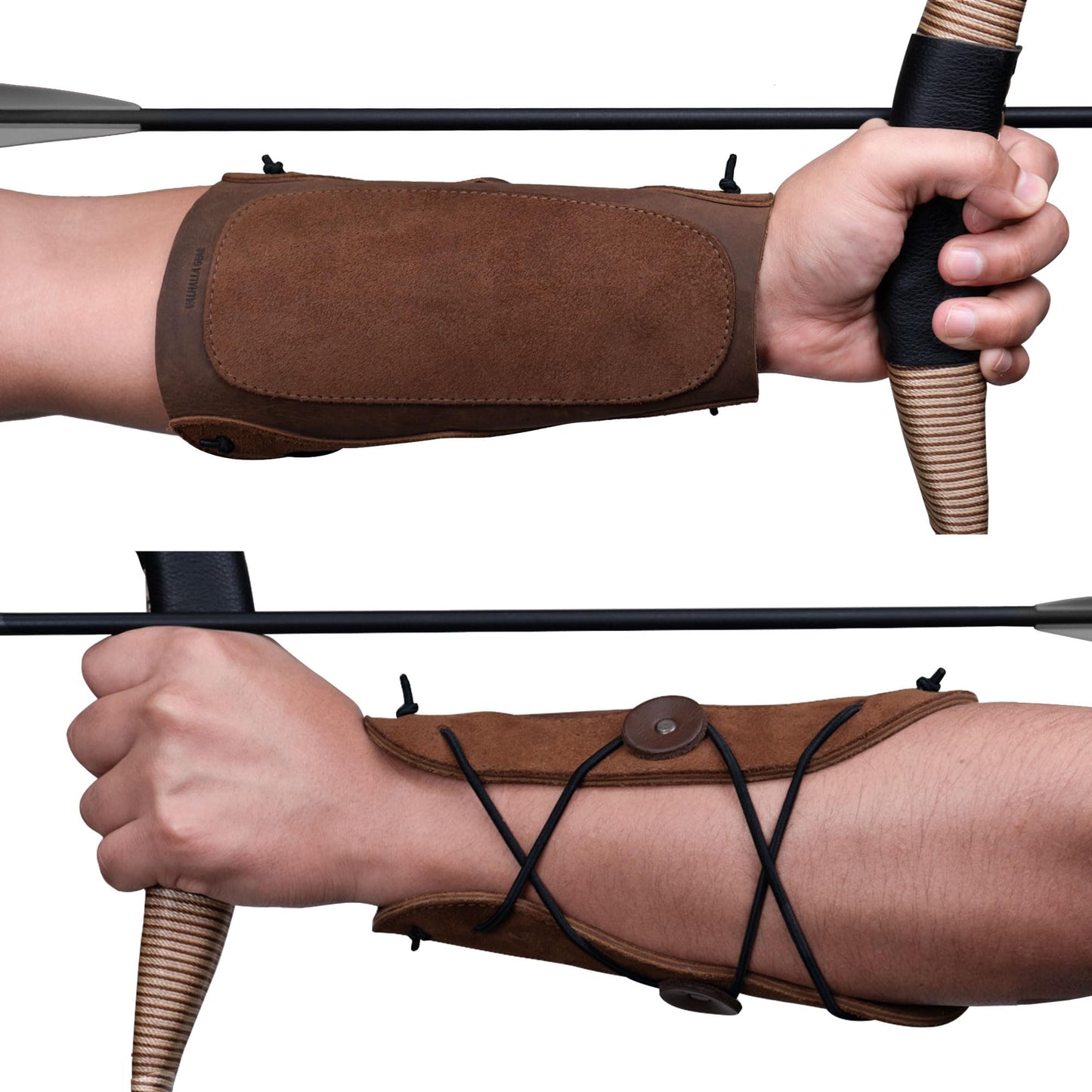 Valhalla Gear, Archery Bracer with Elastic, Forearm Protector for Bow Shooting Practice, Armband, Wrist Guard, Cosplay, Adjustable Buckle Straps, Full Grain Leather, Handmade, Bourbon Brown