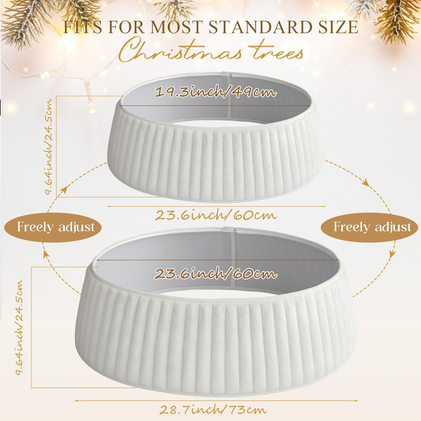 OurWarm White Christmas Tree Collar, Luxury Plush Faux Fur Tree Collar with Stripe Textured Pattern, Soft Fluffy Xmas Tree Ring Boho Tree Skirt for Holiday Decorations Indoor Home Decor
