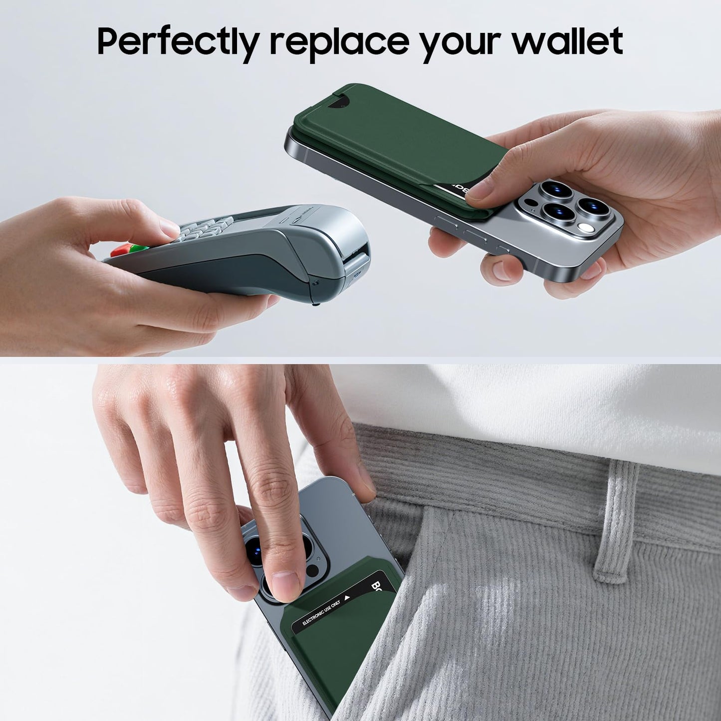 Frapkom Magnetic Wallet for iPhone, Magnetic Phone Wallet for iPhone 17/16/15/14/13/12 Series with ID Window, RFID Blocking (Green)