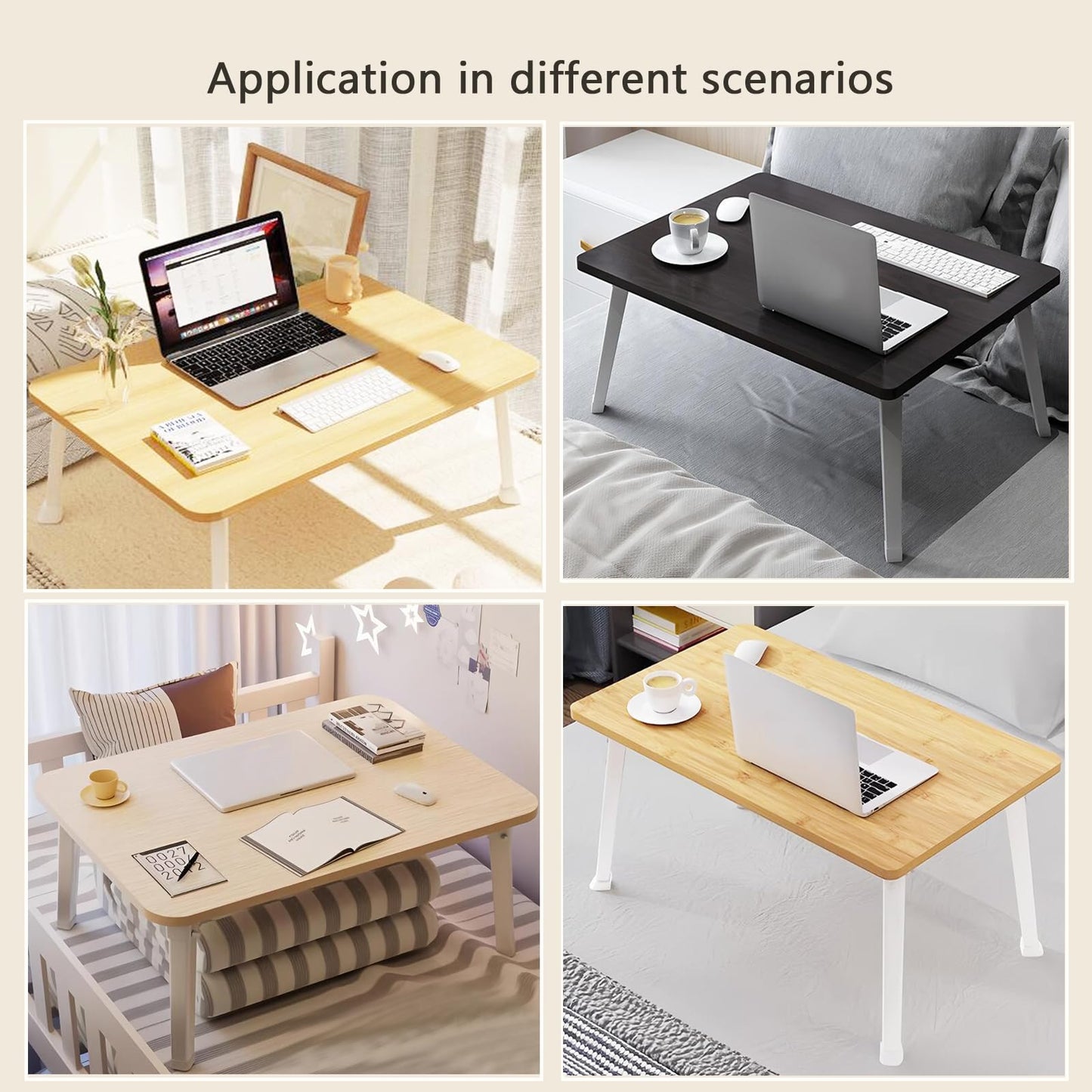 LKBBC Foldable Laptop Desk for Bed, Bed Laptop Table, Foldable Portable Lap Bed Tray, 23.6 Inch Floor Table for Drawing, Reading and Writing, Oak