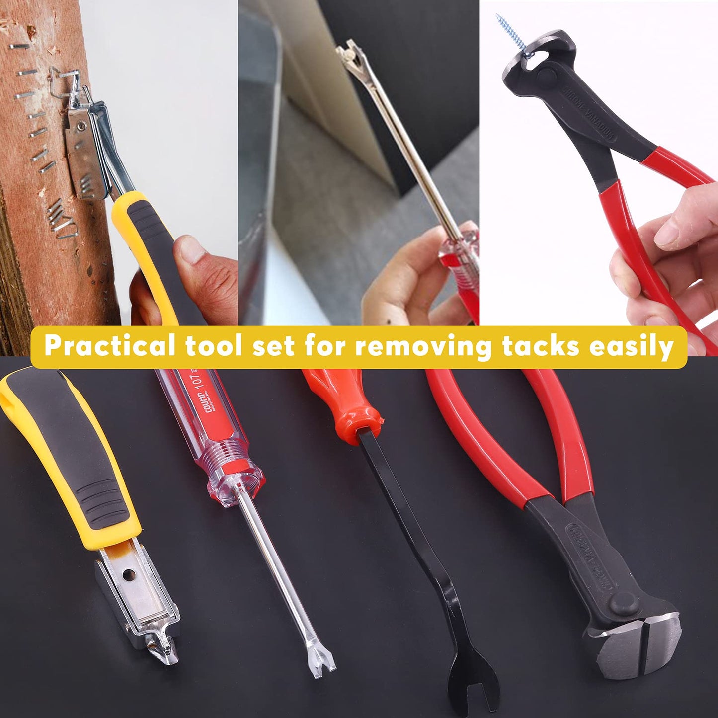 Mardatt 4Pcs Nail Puller and Staple Remover Tool Set, 7" End Cutting Pliers, Staple Puller, Tack Lifter, Fastener Remover for Furniture Floor Wall Car Photo Frame