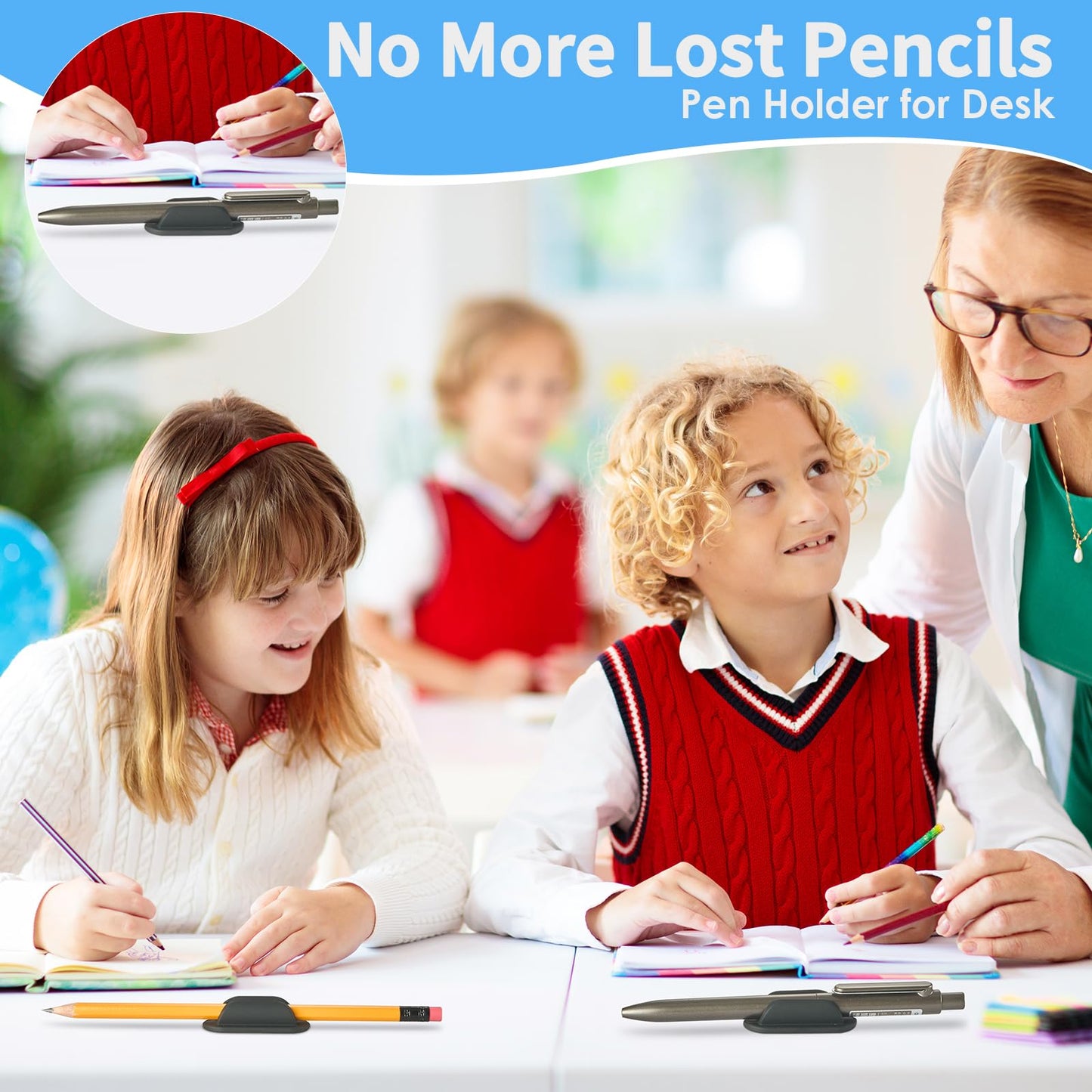 VZZNN 20 PCS Adhesive Pencil Holders, Silicone Marker Organizer for Desk, Notebook, Wall or Clipboard, Reusable Teacher Supplies for Classroom, Office, School Accessories (Black)