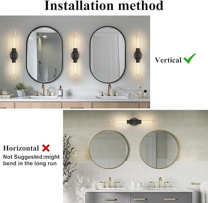 Black Crystal Wall Sconces Light for Bathroom Modern Bathroom Vanity Lights Fixture,28.5in Indoor Wall Sconce,Linear Crystal Sconces Wall Lighting for Bedroom,Hallway,Staircase,Living Room,Dining Room