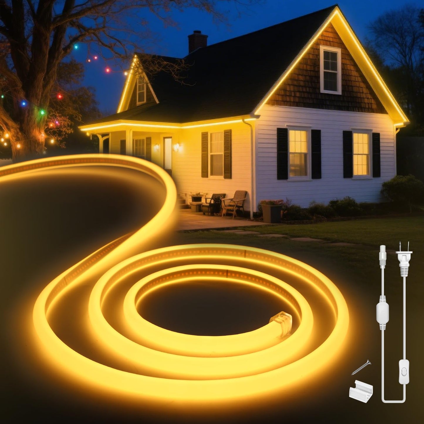 VOEWT LED Neon Lights Warm White 3000K,16.4ft 110-120V LED Strip Lights,Flexible Outdoor Waterproof Neon Rope Lights for Bedroom,Cabinet,Kitchen,Living Room,Mirror,Halloween Decor
