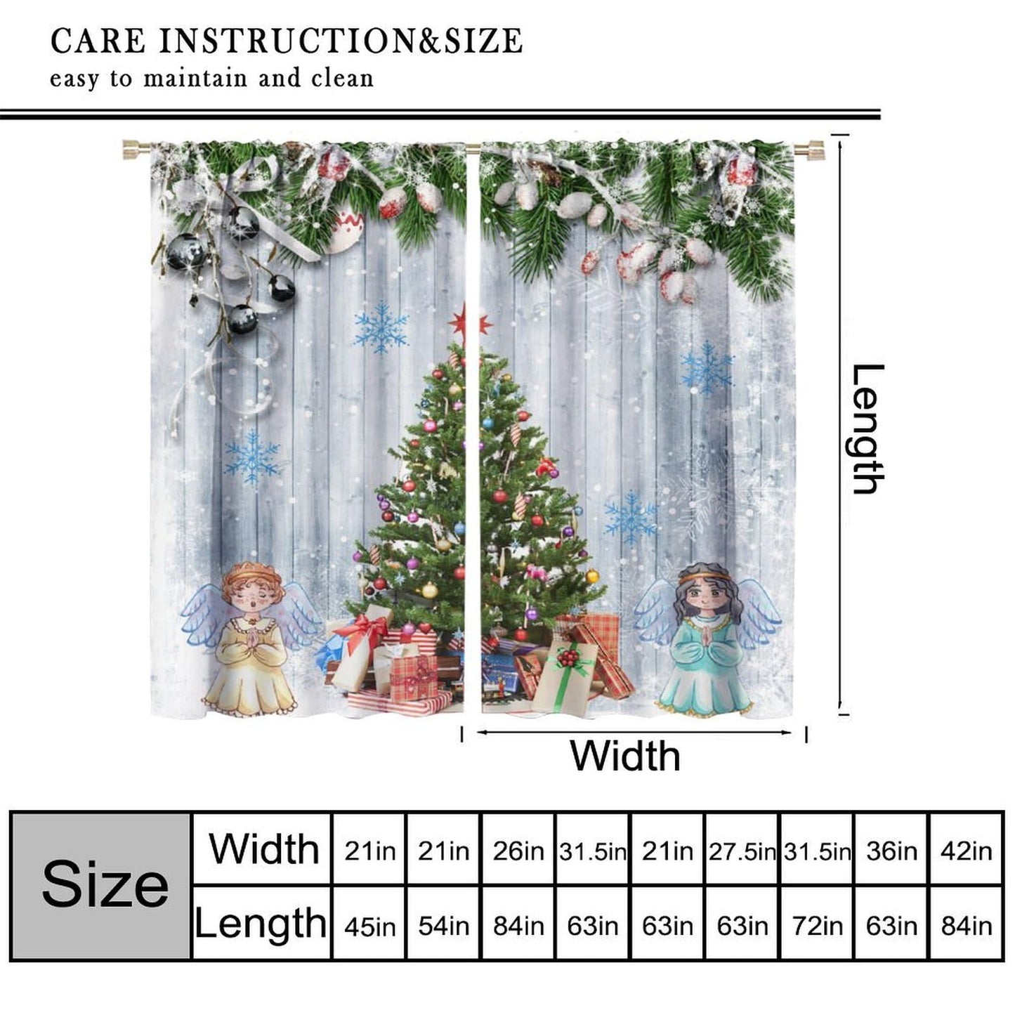 FengMingRui Kids Christmas Curtain for Bedroom Angel Pine Tree Christmas Tree Pine Leaves Winter Holiday Christmas Decor Window Drapes 52" W X 84" L