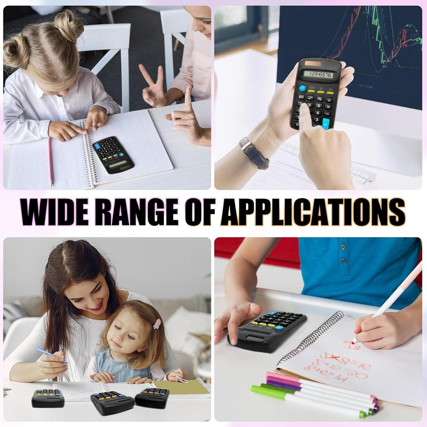 18 Pack Basic Calculators for Students, Pocket Calculator Bulk Classroom Mini Calculators Solar and Battery Dual Powered Handheld Calculator 8 Digit Display for Office School and Home (Black)