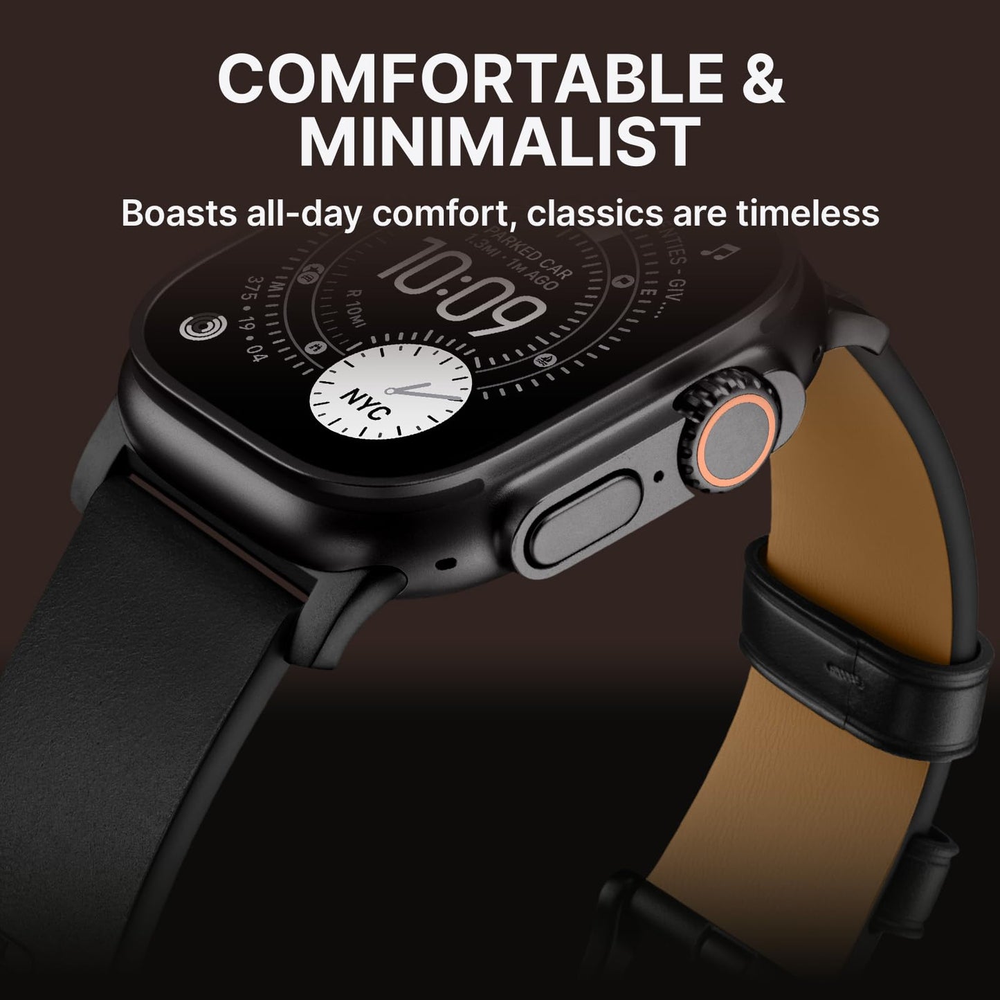 Bandletic Compatible with Apple Watch Bands for Men Women, Soft Genuine Leather Band Replacement Strap for iWatch 49mm(Ultra 3/2/1),46mm(11/10),45mm(9/8/7),44mm(SE3/SE2/SE/6/5/4),42mm(3/2/1)