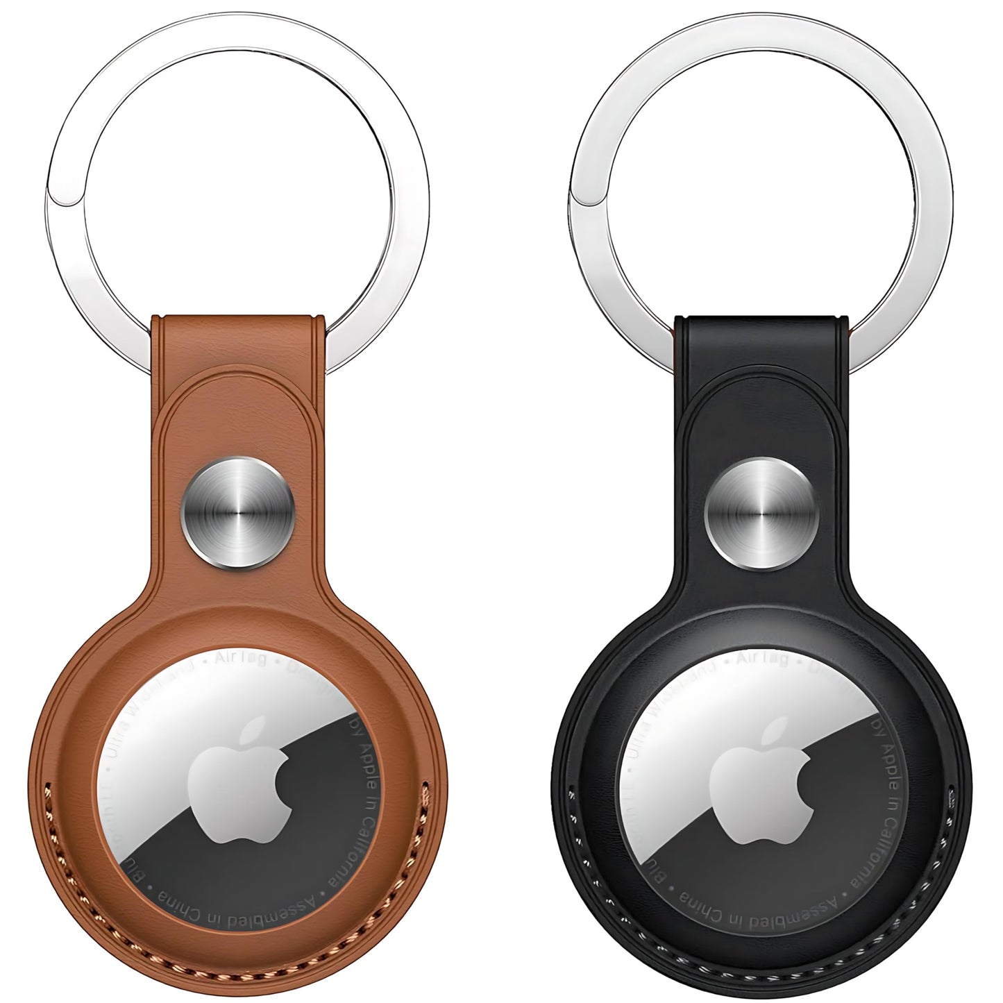 PU Leather AirTag Keyring Holder Compatible with Apple AirTag Keychain Leather. Anti Lost Snug Fit Key Ring for Pet Collar Luggage Bag Travel. Scratch Resistant Protective Air Tag Case Cover (2 Pack)