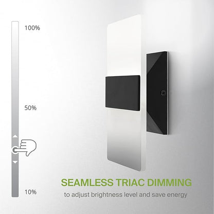 ASD 8 Inch LED Indoor Wall Sconce - Modern Interior 10W 120V 2700K-5000K Adjustable Dimmable Wall Mounted Light Fixtures, Acrylic Glass Wall Lights for Stairway, Hallway - ETL, Matte Black 2 Pack