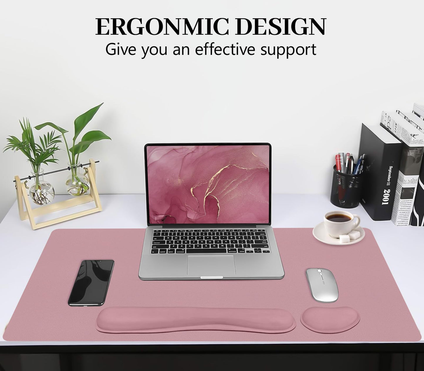 Meetcolor Mouse Pad and Keyboard Wrist Rest, 3-in-1 Large Keyboard and Mouse Pad Set, Ergonomic Wrist Rest for Computer Keyboards, Non-Slip Desk Mat Protector for Women (Purple Pink, 31.5" X 15.7")