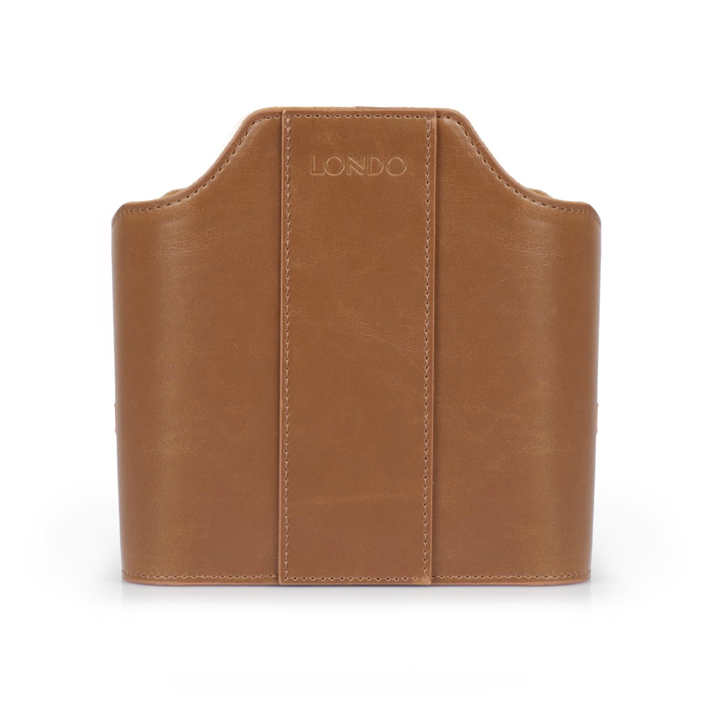 Londo PU Vegan Leather Desk Organizer Cube with Tablet Slot, Nightstand Caddy & Couch Organizer — 4 Remote Pockets + iPad/Kindle Slot, Makeup Brush Holder, Suede Lined, 8 x 6.1 x 6.1 in, Light Brown