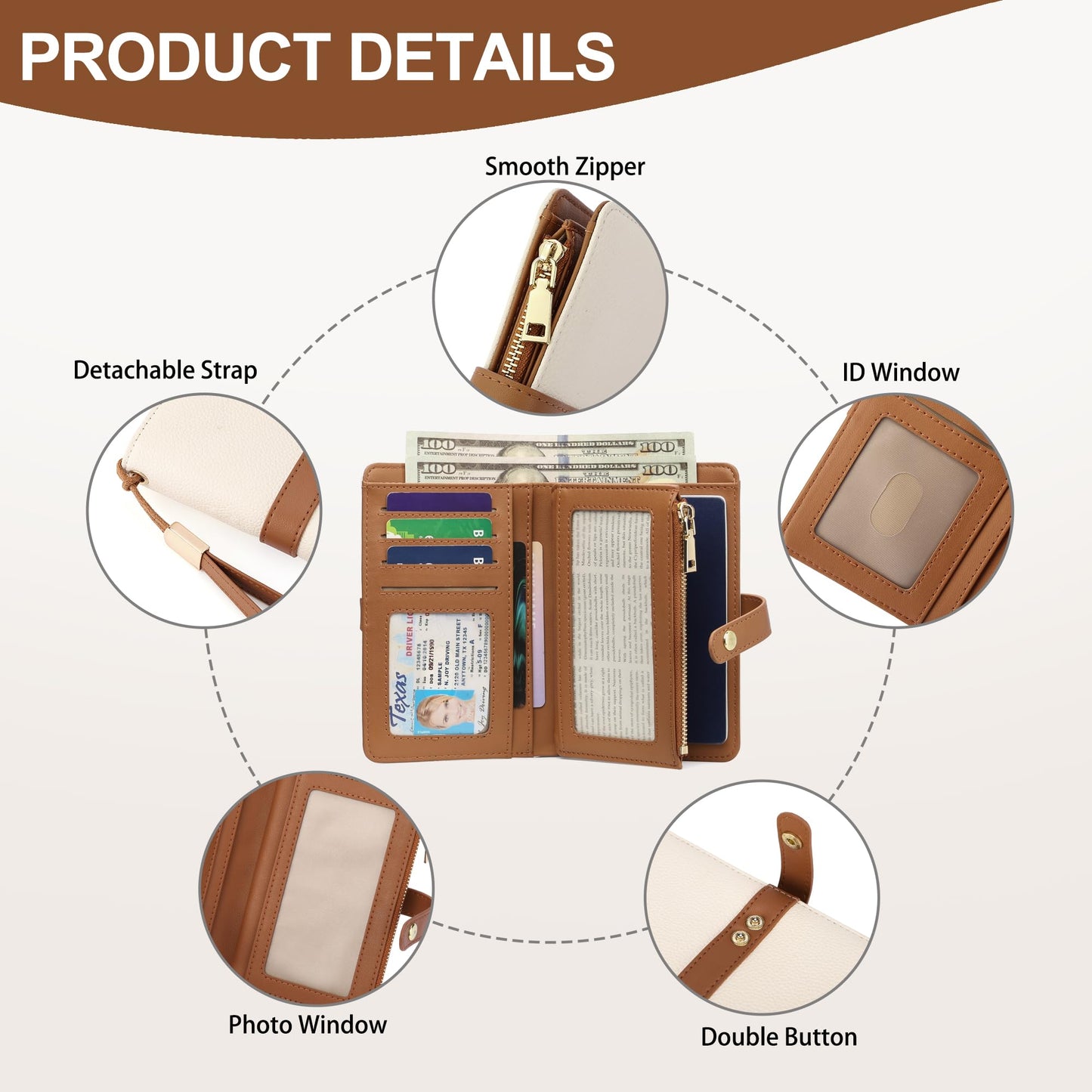 Small Wallet Women RFID Blocking Vegan Leather Slim Thin Bifold Credit Card Wallet Passport Holder Ladies Travel Wallet Mini Purse with Zipper Pocket