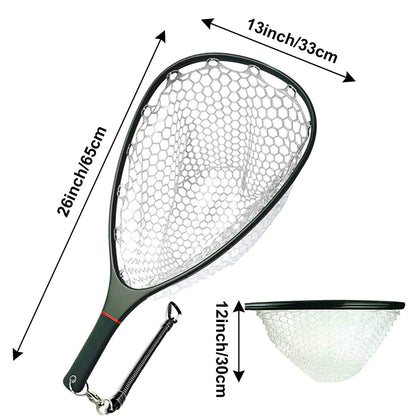 Aventik Fly Floating Fishing Net Carbon Fiber Landing Net Clear Rubber Ghost Net Catch & Release(Green)