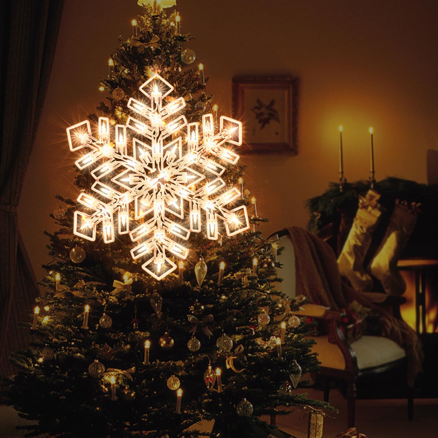 15-Inch Christmas Snowflake Light - Merry Holiday Decoration, Window Silhouette, Double Side Sign Lamp for Indoor Wall Door Glass