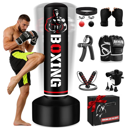 Upgraded Freestanding Punching Bag for Adults Teens, 70" Standing Punching Bag Heavy Boxing Bag Set with 12 OZ Gloves, Air Pump, Kicking Bags for MMA Karate Kickboxing Boxing Home Gym Training